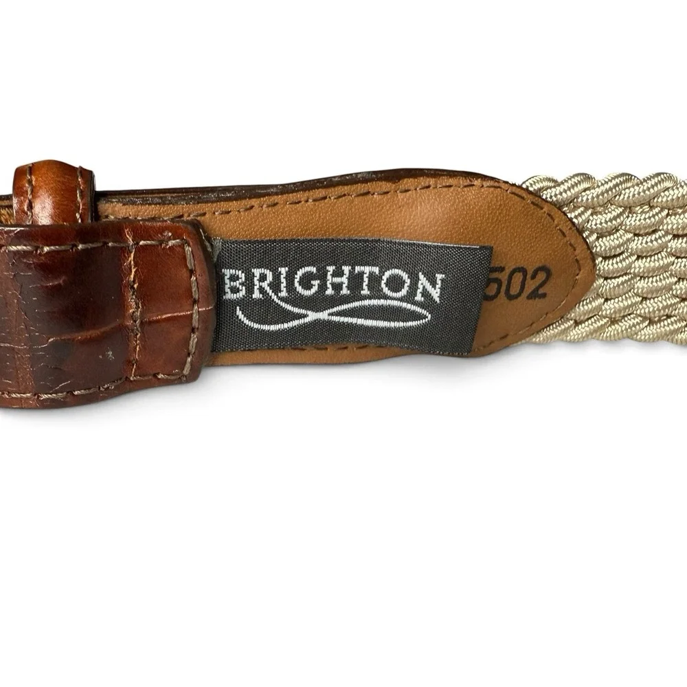 Brighton Belt Croc Embossed Brown Leather Woven Stretchy Brass Buckle Men's 36